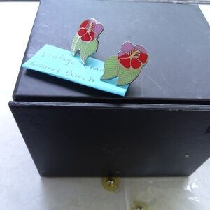Laurel Burch  Hibiscus Enamel Cloisonne Post Earrings